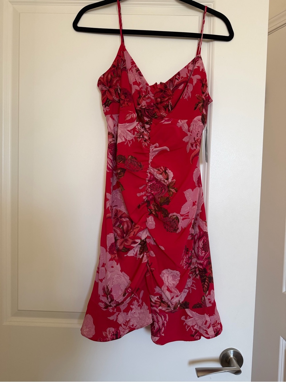 Guess Red Floral Slip Dress with Pink Floral Accents